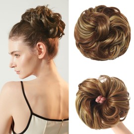 BwelsZJ Large Messy Bun Hair Piece Brown/Blonde Curly Synthetic Hair Scrunchies Fake Hair Extension Chignon Updo for Women