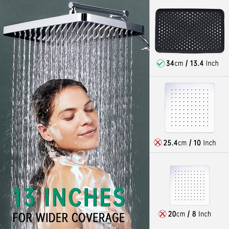 13-Inch Shower Heads with Multi-Function Handheld Sprayer Combo, 3-Way Metal