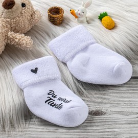 RF&CM Pregnancy announcement, baby socks, white, you will be grandma, grandpa, uncle, aunt, sock edge with heart, Aunt.