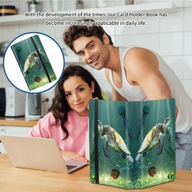 RWUTYTIUL Business Card Organizer, 240 Cards Business Cards Holder Book, PU Leather Name Card Holder with Elastic Closure for Women Men, Sea Turtle