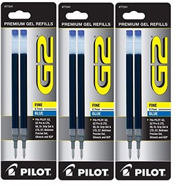 PILOT G2 Gel Ink Refills For Rolling Ball Pens, Fine Point, Blue Ink, 2-Pack (77241) - 3 Pack