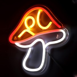 Chi-buy LED Neon Mushroom Cute Neon Sign, USB Powered Neon Signs Night Liaght, 3D Wall Hanging, Playroom, Bedroom, Living Room Decor Lamp for Children, Girls, Red, 22 x 22 x 1.5 cm