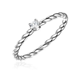 Glanzstücke München Women's Solitaire Ring 925 Sterling Silver with Zirconia, Silver