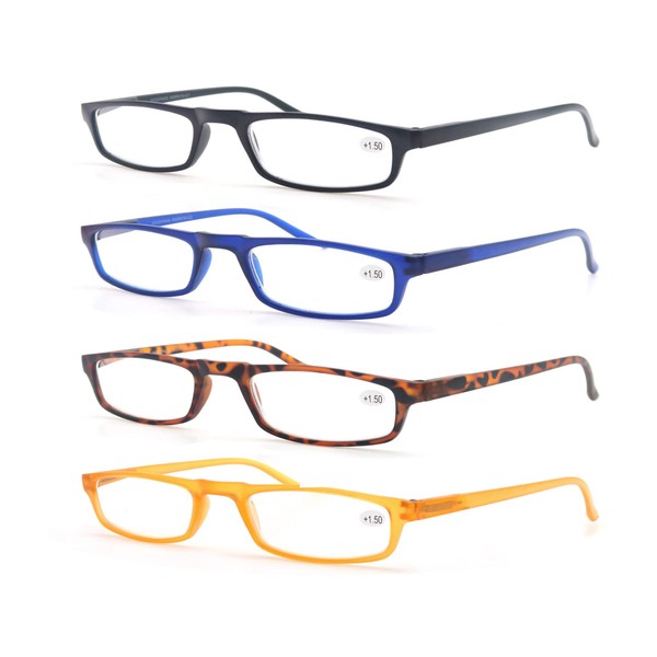 MODFANS Reading Glasses +1.5-4 Pairs Fashion Readers Narrow Frame Spring