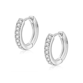 Silver Hoop Earrings for Women, 925 Sterling Silver Hoop Earrings with Cubic Zirconia, Yellow Gold/White Gold/Rose Gold/Gold-Plated Gun Black Sleeper Cartilage Hoop Earrings (8/10/12 mm), Cubic