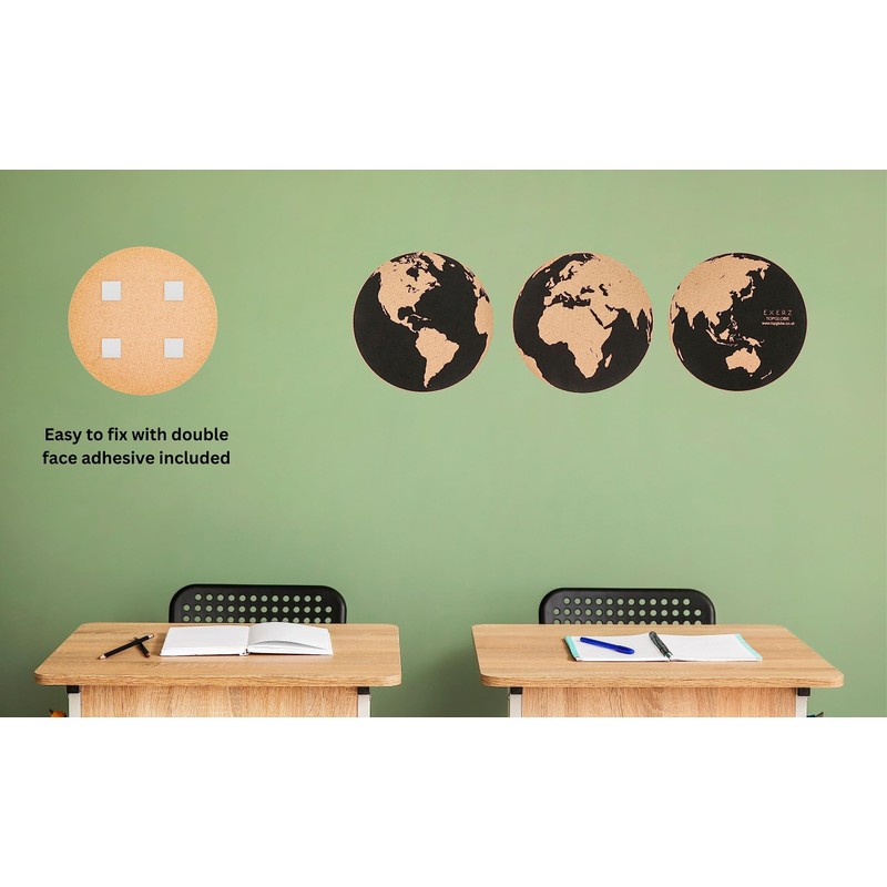 EXERZ 30cm World Map Notice Board 3 Pack Cork Memo