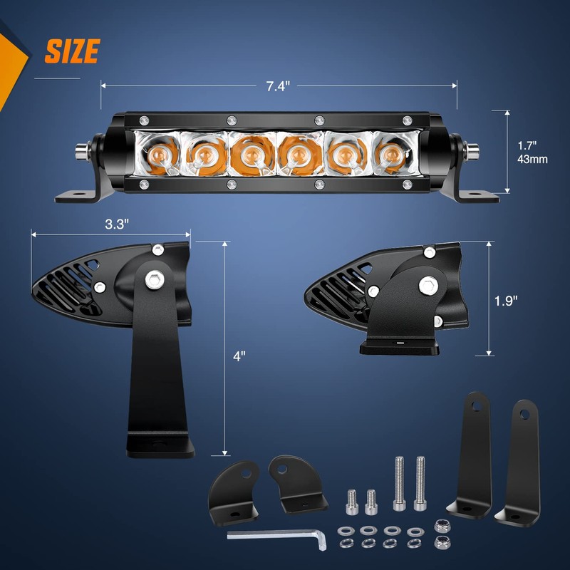 Nilight LED Light Bar Amber 2Pcs 7 Inch 30W Spot