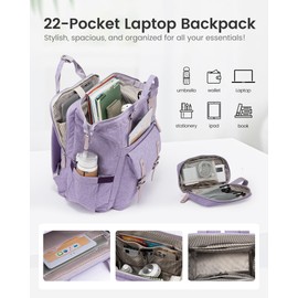 LOVEVOOK Laptop Backpack, Travel Bag with 17.3 inch Laptop Compartment, Water Resistant Teacher Nurse Doctor Work Bag, Anti-theft Daypack, Purple