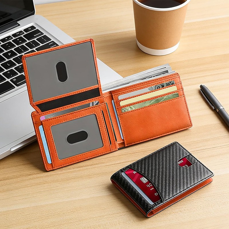 BOMPOW Carbon Fiber 14-Slot Men's Slim Wallet Bifold Card Holder
