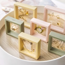 ailison 12PCS 3D Floating Frame Display Stand, Jewelry Box, Gift Box, Ornament Organizer, Small Travel Jewelry Box, PE Film Anti-Oxidation, Suspended Display Box Stackable (2.75 * 2.75，Type 5)