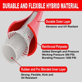 Keepro Hybrid Air Hose, Flexible Air Compressor Hose 3/8 Inch ID x 50 Feet Long with Repairable Solid Brass 1/4" Industrial Quick Coupler and Plug, 300 PSI Maximum Pressure, Red