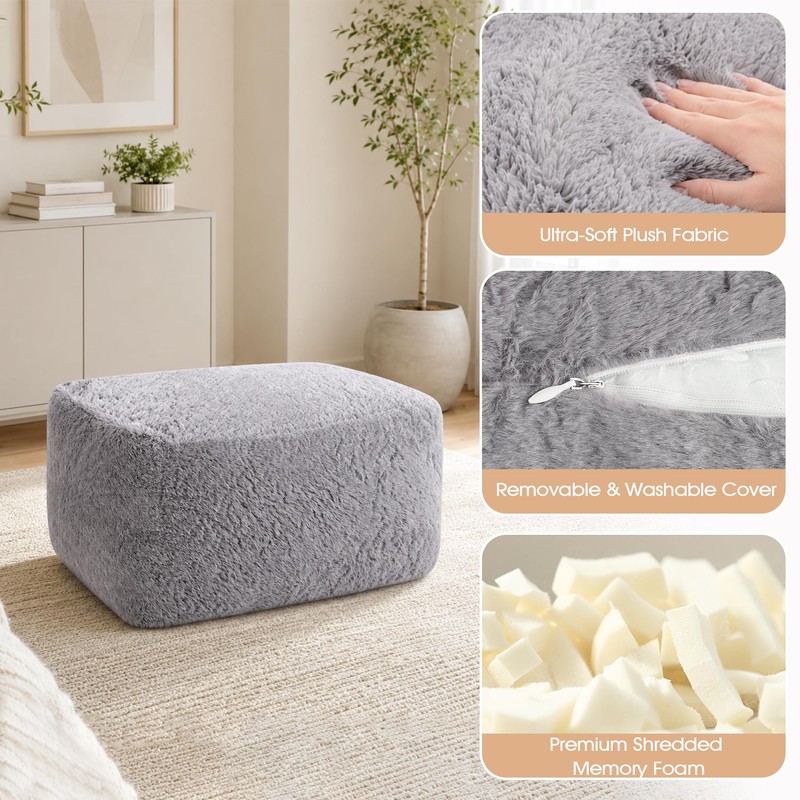 Round Pouf Ottoman 23 x 15 x 13 Inches, Memory