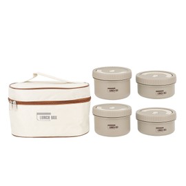 Bento Box Round Lunch Box Coffee Brown Stainless Steel Leakage Proof Thermal Sealing Food Storage Container with Cooler Bag for Office 4 Box
