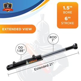 1.5x6 Hydraulic Cylinder - Double Acting Welded Tang Universal Hydraulic Cylinder 1.5" Bore x6" Stroke - SAE 6 Ports - 3500 Psi
