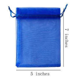 50 Pc Gift Organza Bag with Drawstring 5x7 inch Royal Blue for Jewelry,Candy,Bows,Eyelash Sheer Fabric Clear Mesh Packaging Sachet for Baby Shower,Christmas,Party Favors,Birthday,Wedding,Bridal Shower