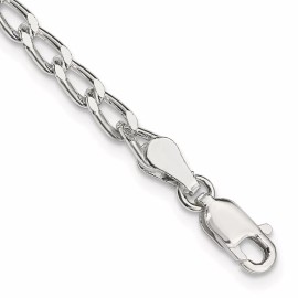 GlittersandGold Sterling Silver 3.2mm Open Elongated Link Chain Anklet Necklace