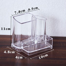 Makeup Brush Holder, Acrylic Transparent Cosmetic Display Holder with 3 Slots, Lipstick Eyebrow Pencil Organizer, Multi-function Makeup Pencil Holder for Bedroom, Bathroom, Vanity, Tabeltop (3 in 1)