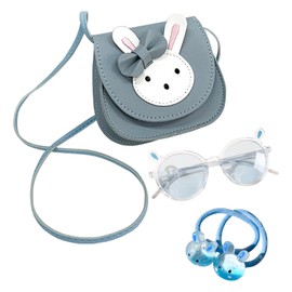 CHUNLINLAODA 4-Piece Girls Rabbit Handbag Set Girl Handbag Set Cute Rabbit Girls' Shoulder Bags Cartoon Bunny Children's Hair Rope and Kids Sunglasses with Rabbi-t Ears for Kid Toddlers Girl (Blue)