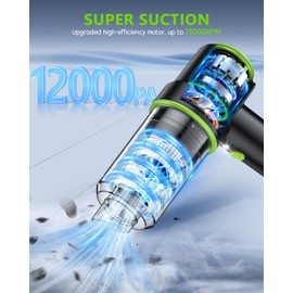 CODN Handheld Car Vacuum Portable Cordless 12000PA, 2 in 1 Handheld Vacuum Cleaner and Air Duster with Multi-Nozzles and LED Light, Mini Hand Held Vacuum Rechargeable for Home, Car, Office, Pet Hair