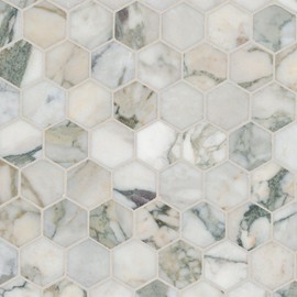 Tenedos HTC360 Monterra Stone 2" Honed Marble Hexagon Mosaic Tile for Bathroom Wall, Shower Floor, Kitchen Backsplash (Box of 5 Sheets)