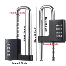 Cabinet Lock,Combination Padlock,U Shaped Padlock,Stainless Steel Gym Locker Lock Code Long Adjustable Shackle Lock for Outdoor, School, Gym, Sports lockers, Fences (Black-2pcs)