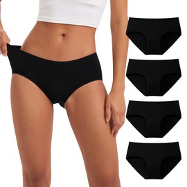 INNERSY M-3XL Women's Panties, Women's, Cotton Panties, Large Size, Cotton, No Pinching, Stretchable, Breathable, Sports, Set of 4, 4 black