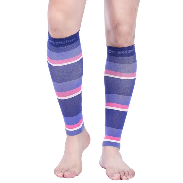 Doc Miller Calf Compression Sleeve Men and Women 20-30 mmHg, Shin Splint Compression Sleeve, Medical Grade Socks for Travel Recovery, Varicose Veins and Maternity 1 Pair X-Large Purple Pink Peach Calf Sleeve