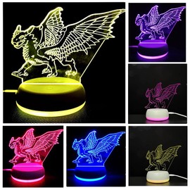 oceanwidetec Ice Dragon 3D Night Lamp Multi-Colored LED New Optical Illusion Arts Home Decoration with USB Lady's Bedside Desk Lamp Arts Gifts Cool Store Bars Decoration