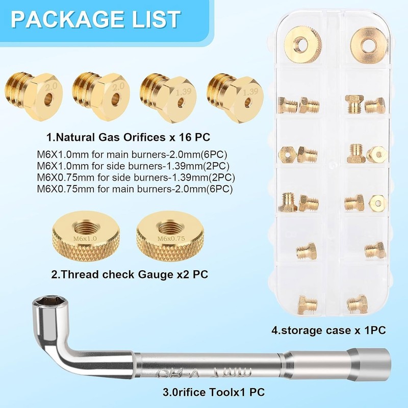 STPCTOU Natural Gas Orifice Nozzle Conversion Kit，Propane to Natural Gas