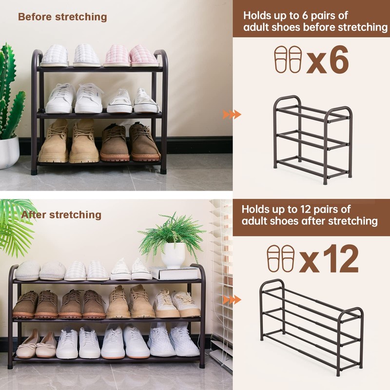 Gonfoam 3-Tier Expandable Shoe Rack,Adjustable Shoe Shelf Storage Organizer Heavy