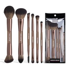 MAANGE Brochas para Maquillaje Profesional, 6 Piezas de Doble Punta con Mango de Aluminio para un Maquillaje Versátil y Sin Esfuerzo (Marrón)