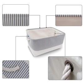 Mangata Fabric Storage Boxes, Open Storage Organiser for Books, Toys, Small Items, Pack of 3 (Grey Stripes, Small)