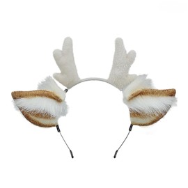 MioCloth Cute Reindeer Antlers Headband, Furry Animal Reindeer Ears Deer Headwear for Women Christmas Eve Costume Gift