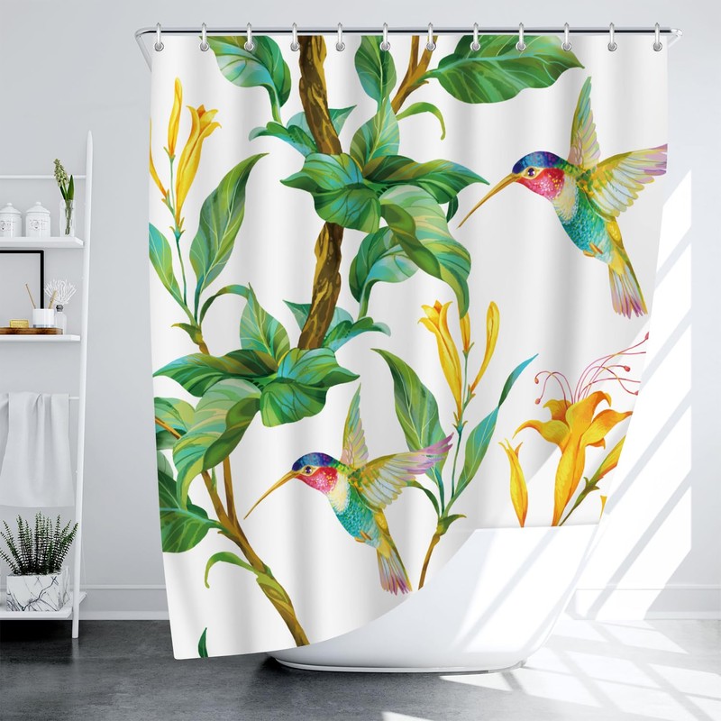 LIVETTY Shower Curtain180x180cm, Waterproof Polyester Fabric Bath Curtain With 12