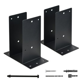 Heavy Duty Steel Post Base, 6''x6'' (Internal 5.5"x5.5"), Concrete Post Bracket for Deck Railings, Fences, Mailboxes, Booths, Patio Decks (Black - Set 2)