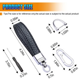 UHANBUT Leather Car Keychain, 360° Rotatable Key Fob Holder with Anti-Lost D-Ring, Auto Snap Swivel Key Ring for Men Women (Black)