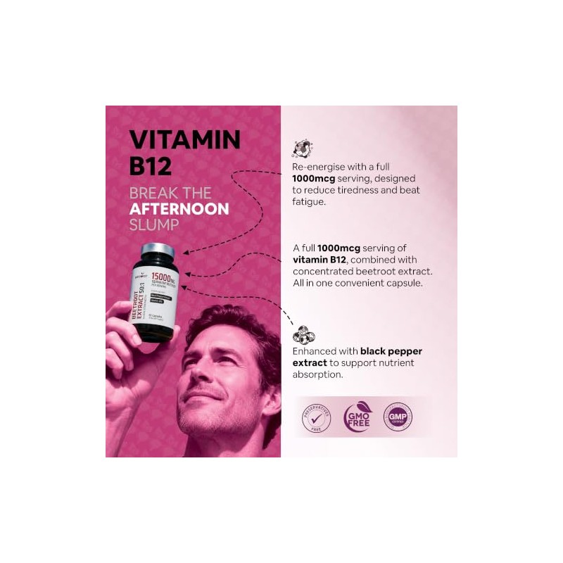 15000mg Beetroot Capsules with Vitamin B12 1000mcg & Black Pepper