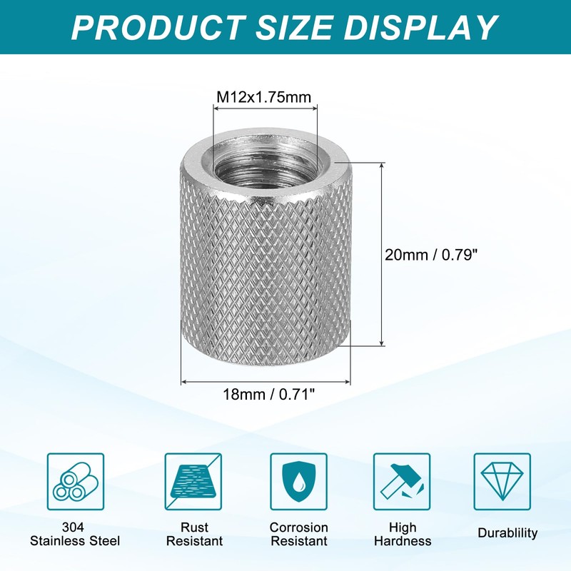 sourcing map 2 Pcs M12 Flat Knurled Thumb Nuts, 304