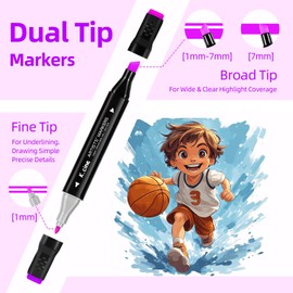 K.CINE Alcohol Markers, 80 Permanent Art Coloring Markers for Adult Coloring Books Artist Adults Cozy Coloring Illustrations, Book Painting Card Making,Dual Brush Tip-Fine and Chisel Tip