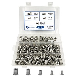SAE Rivet Nut Kit 216cs 8-32 10-24 1/4-20 3/8-16 5/16-18 304 Stainless Steel Flat Head Threaded Rivet Insert Rivnut Kit