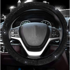 Valleycomfy Steering Wheel Cover for Women Men Bling Bling Crystal Diamond Sparkling Car SUV Wheel Protector Universal Fit 15 Inch (Black with Black Diamond, Standard Size(14" 1/2-15" 1/4))
