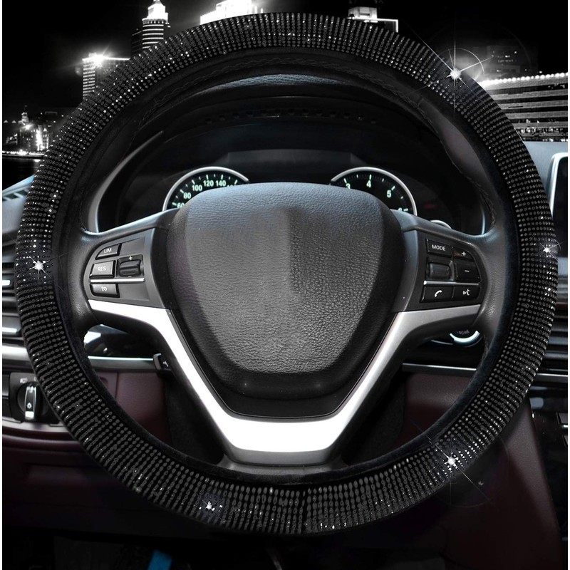 Valleycomfy Steering Wheel Cover for Women Men Bling Bling Crystal