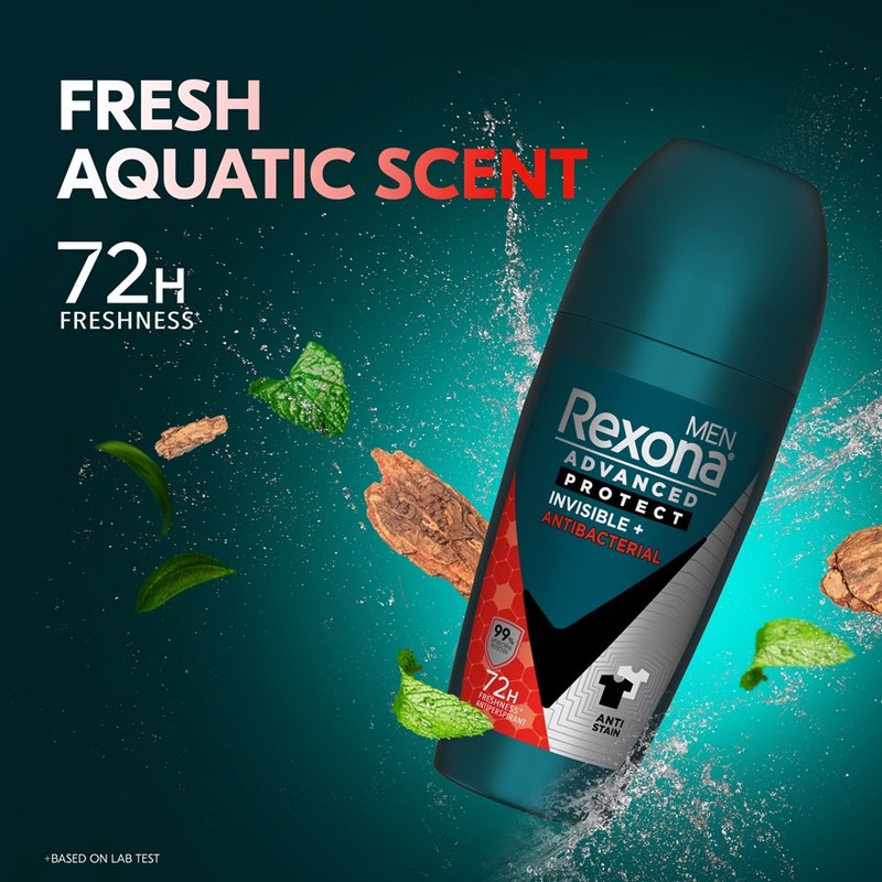 Rexona Men Deodorant Roll On 45ml - Invisible + Antibacterial