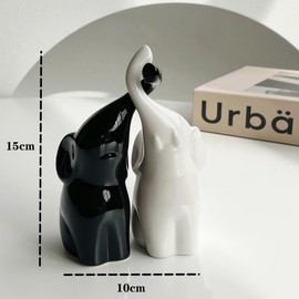 QIYUNI Black and White Pottery and Porcelain Elephant Animal Ornament House Decorate Sweethearts Gift Porch TV Cabinet Bedside Cupboard Desk Desk Decorate (2)