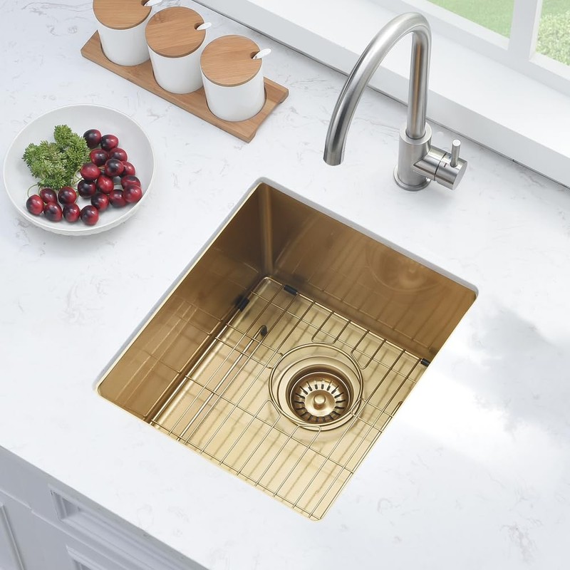BoomHoze Gold Bar Sink, 13 x 15 Inch Undermount Kitchen