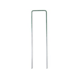 QWORK® Pack of 50 Ground Anchors, Half Green, 150 mm Long, 40 mm Wide, Diameter 2.5 mm, U-Shaped Ground Anchors for Gardening, Artificial Grass, Fence & Net