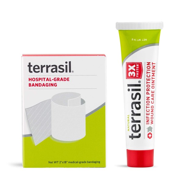 Terrasil Wound Care Tube & Medical Grade Bandage Kit - 3X Faster Healing Infection Protection for Bed & Pressure Sores Diabetic Wounds Foot & Leg Ulcers Cuts Scrapes Burns - 14gm tube and Bandaging