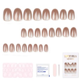 THCEVRLA Nail Tip - Coffee Color Oval Handmade Nail Tips, Shorts, Cat Eye Magnet, Stylish Nail Gelling Nail Tip, Tool Kit Included, 24 Pieces