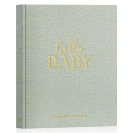 Lanpn Hello Baby First 5 Year Memory Book for Boy Girl - Linen Hardcover Baby Book Keepsake for New Parents - Newborn Baby Journal Scrapbook Photo Album Baby Milestone Book (Sage Green, 154 Pages)