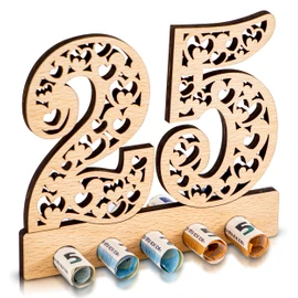 DARO Design - 25th Birthday Money Gift Wooden 25th Anniversary Heart Pattern
